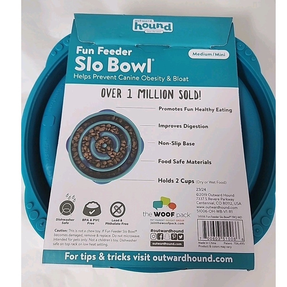 NIB Fun Feeder Slow Bowl For Dogs Teal Medium/Mini Outward Hound Vet Recommend